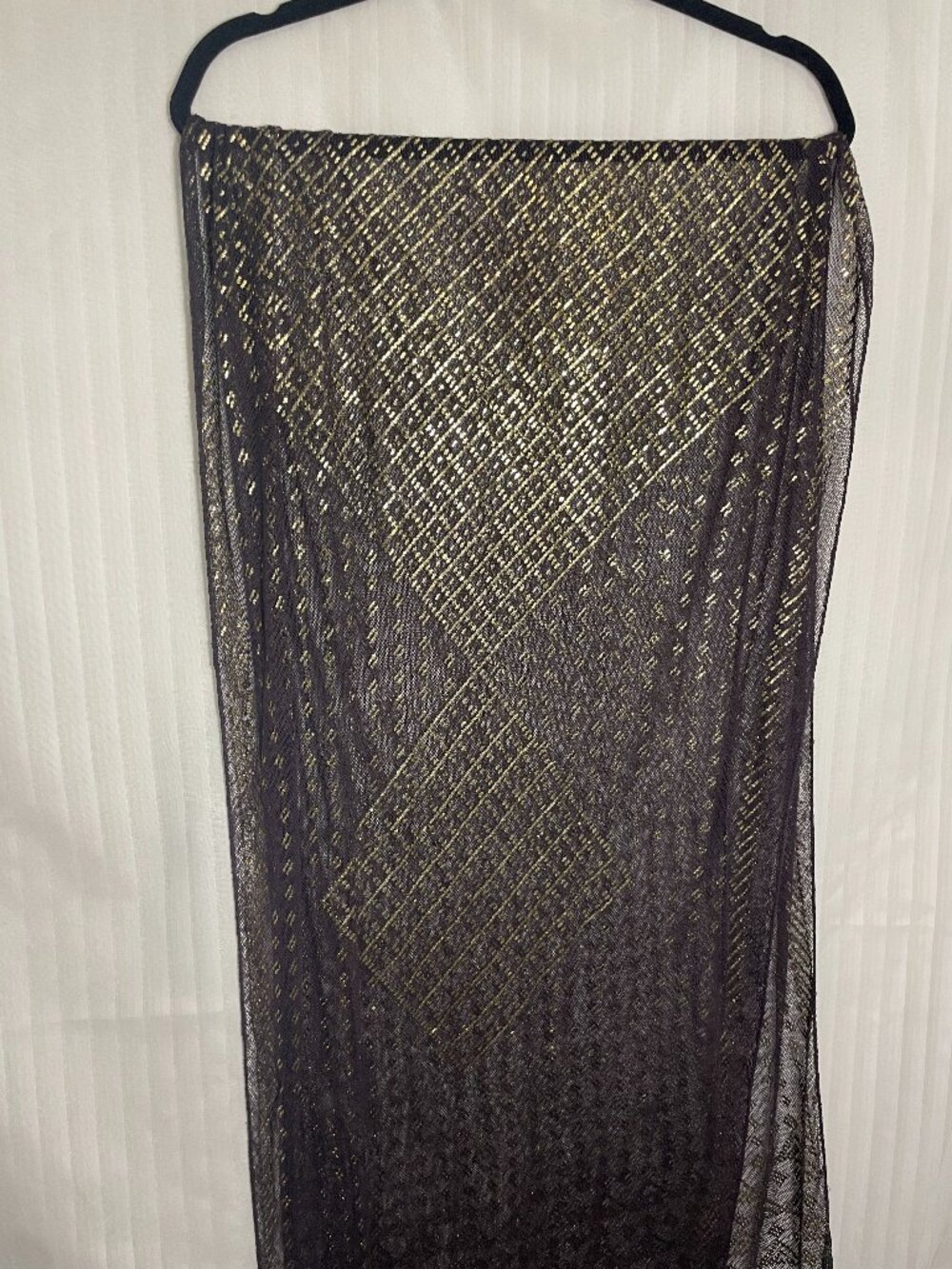 Black Gold Tone Metal Stitched Sheer Mesh Scarf Shawl Wrap 81 x 26